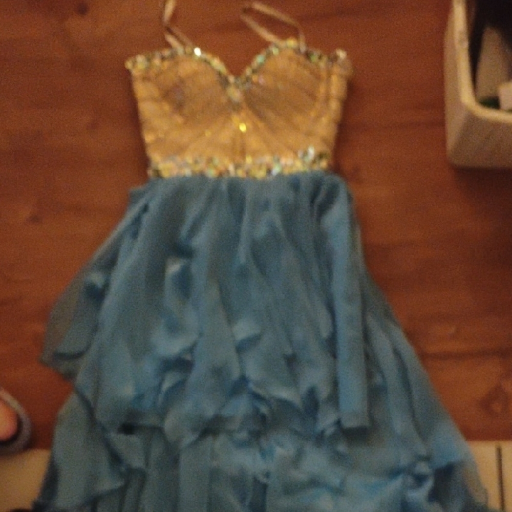 Strapless Gold and Blue Dress